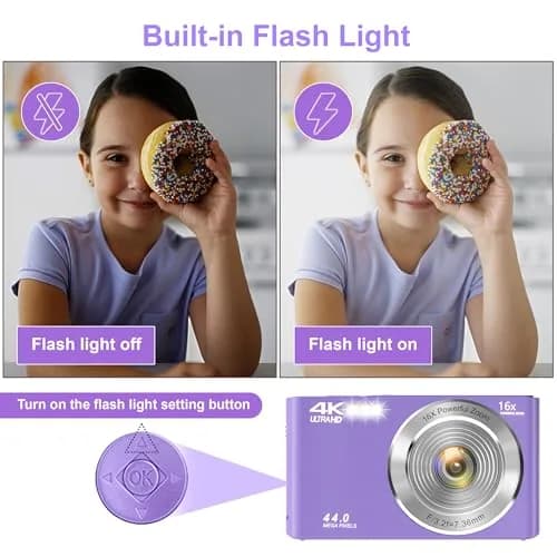 SMARTKLIK Digital Camera FHD 4K 44MP Purple with 64GB SD Card | 16X Digital Zoom thumbnail 7