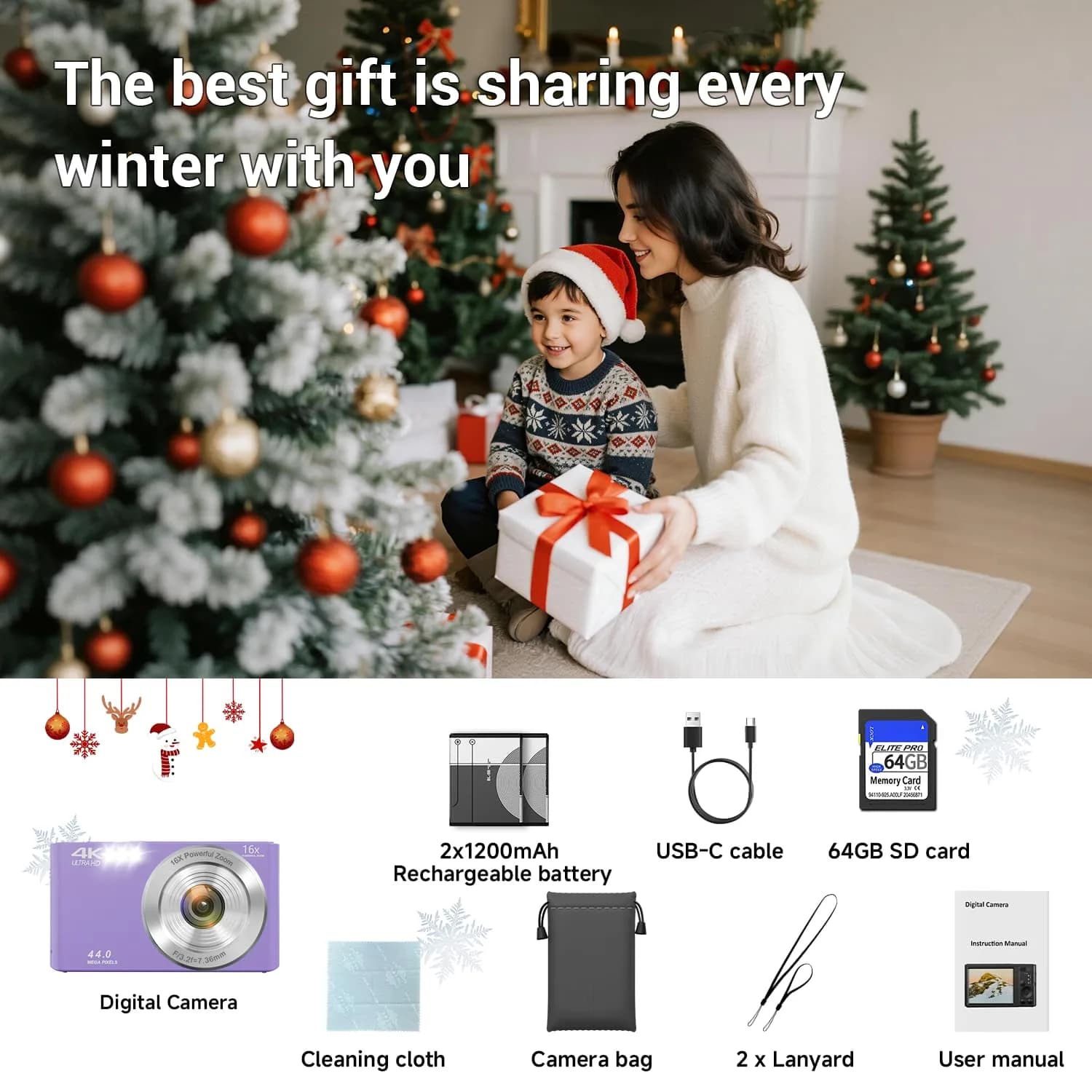 SMARTKLIK Digital Camera FHD 4K 44MP Purple with 64GB SD Card | 16X Digital Zoom - view 9