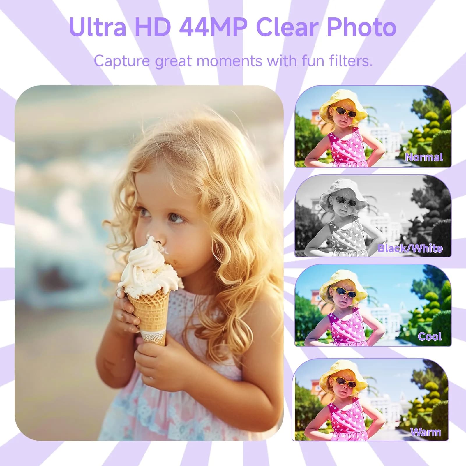 SMARTKLIK Digital Camera FHD 4K 44MP Purple with 64GB SD Card | 16X Digital Zoom - view 4