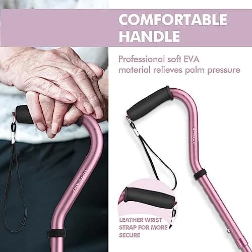 GPTCAMP Quad Base Walking Cane Pink | 79-92cm (31"-36") Adjustable Offset Stick with EVA Grip thumbnail 4