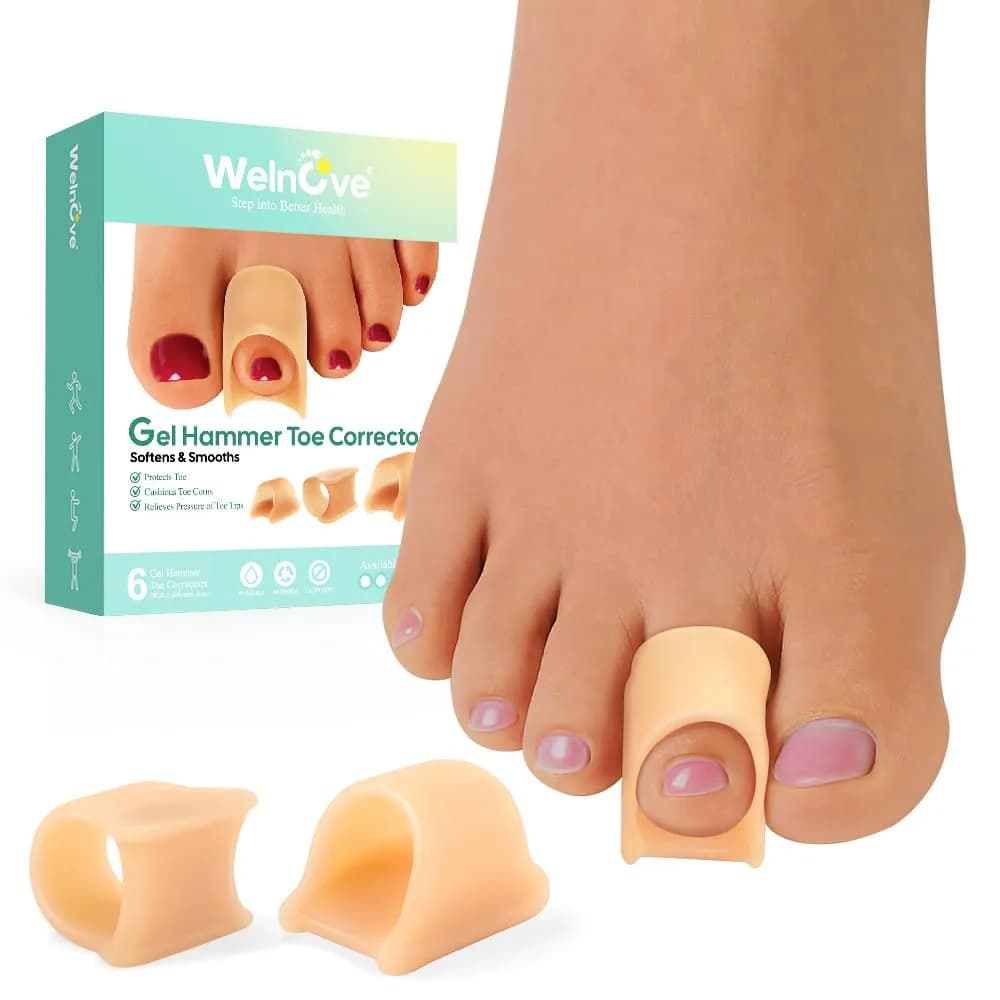 Welnove Hammertoe Corrector - 6 Pack Toe Splints - Soft Gel Toe Straighteners - Realign Bent, Curled, Crooked, Claw, Hammer Toes - Corrector for Men and Women, Large (Beige), FSA or HSA Eligible - main product image