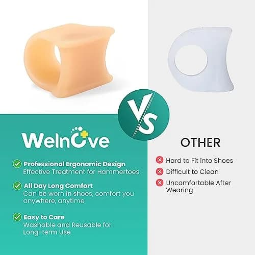 Welnove Hammertoe Corrector - 6 Pack Toe Splints - Soft Gel Toe Straighteners - Realign Bent, Curled, Crooked, Claw, Hammer Toes - Corrector for Men and Women, Large (Beige), FSA or HSA Eligible thumbnail 2