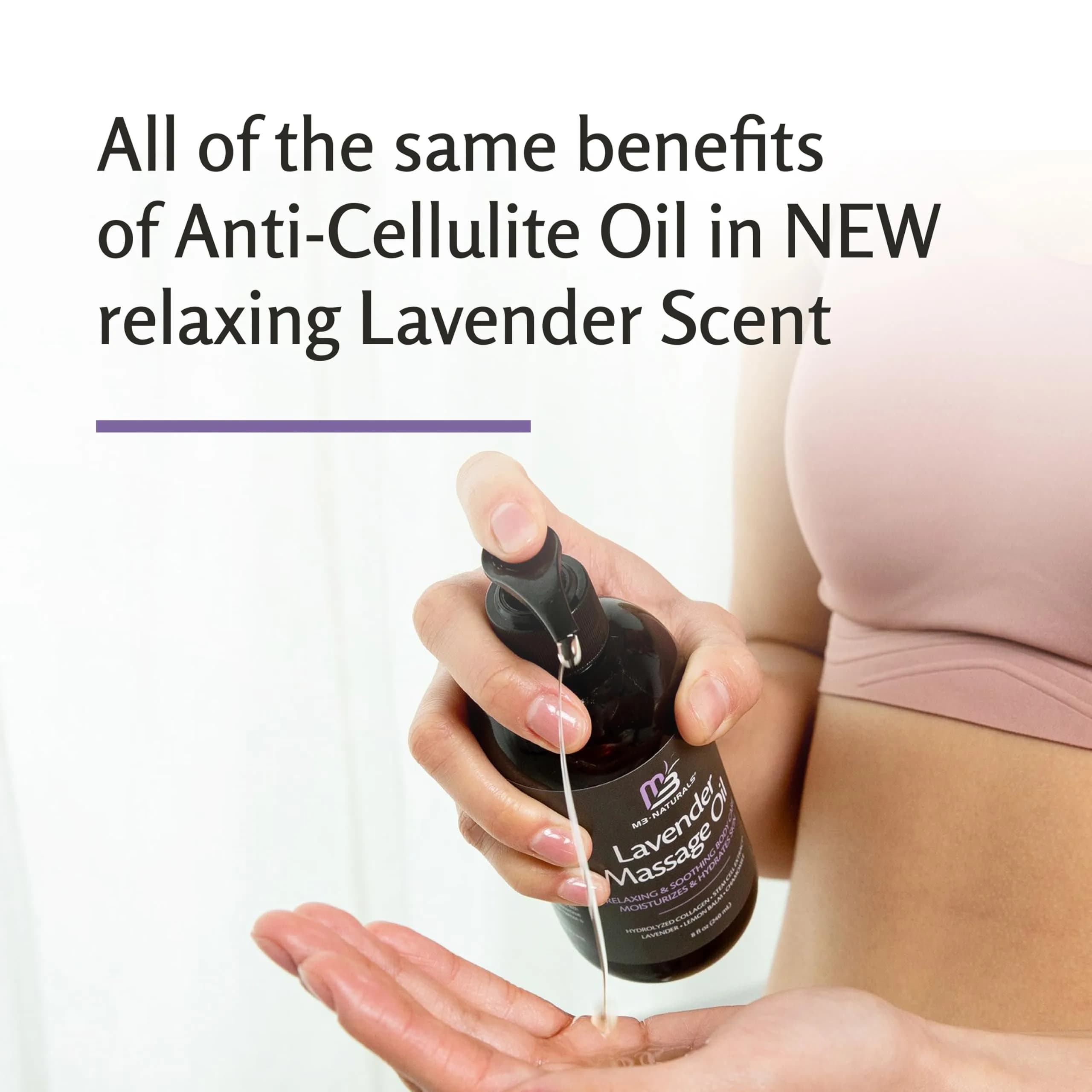 M3 Naturals Lavender Sensual Massage Oil with Collagen & Stem Cells, Skin Tightening Therapy for Bum, Thighs, Belly 235ml (8 fl oz) | USA Imported Firming Body Oil - view 3