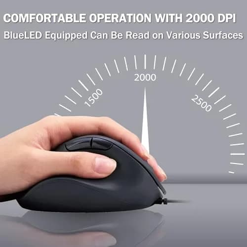 ELECOM EX-G Wired USB Ergonomic Mouse, Large White | Silent Click, 2000DPI, 5 Buttons, Right Hand thumbnail 7