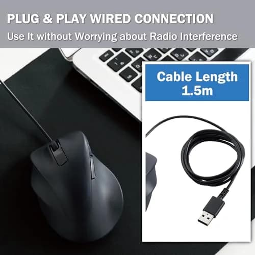 ELECOM EX-G Wired USB Ergonomic Mouse, Large White | Silent Click, 2000DPI, 5 Buttons, Right Hand thumbnail 9