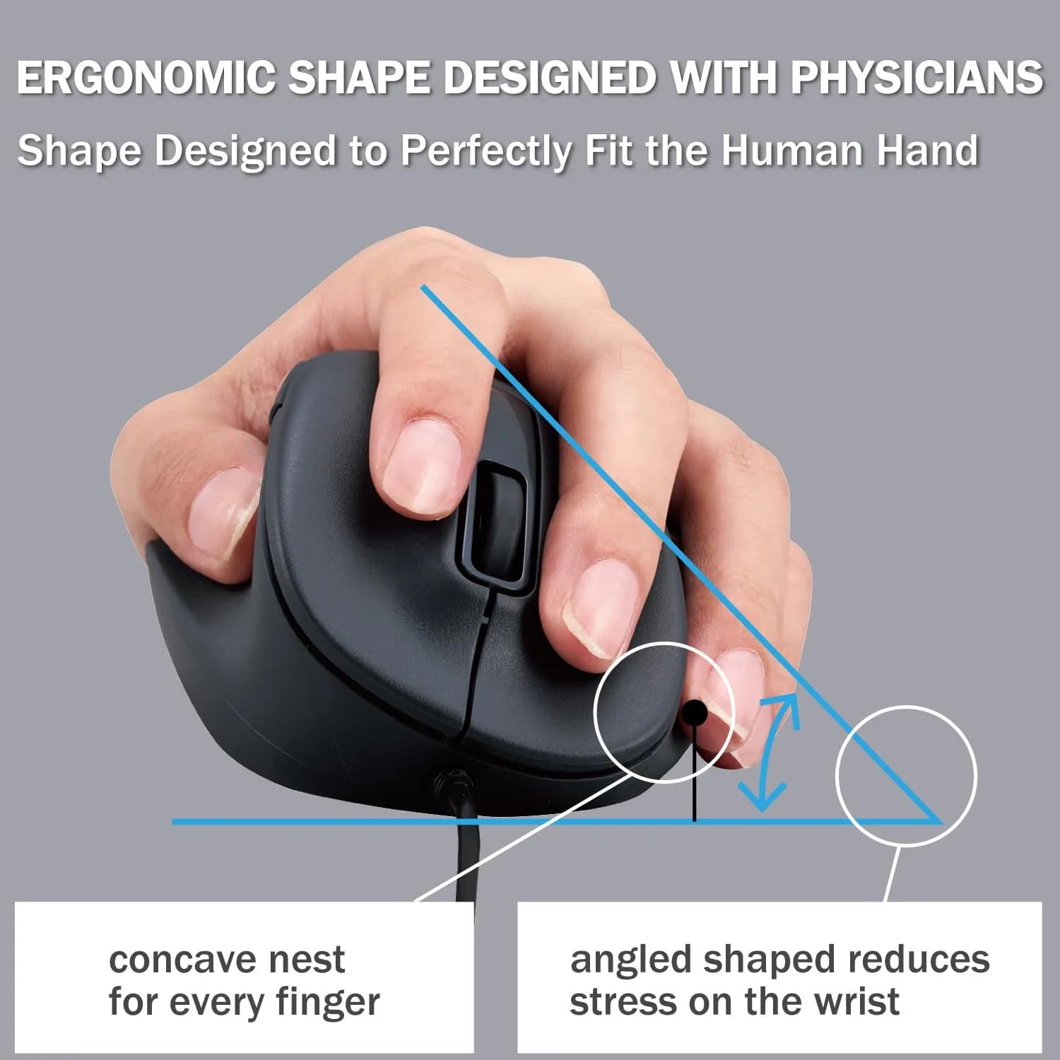 ELECOM EX-G Wired USB Ergonomic Mouse, Large White | Silent Click, 2000DPI, 5 Buttons, Right Hand - view 3