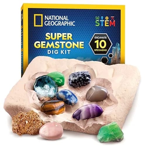 National Geographic Gemstone Dig Kit with 10 Real Gemstones & Tools | Ages 8+ thumbnail 1