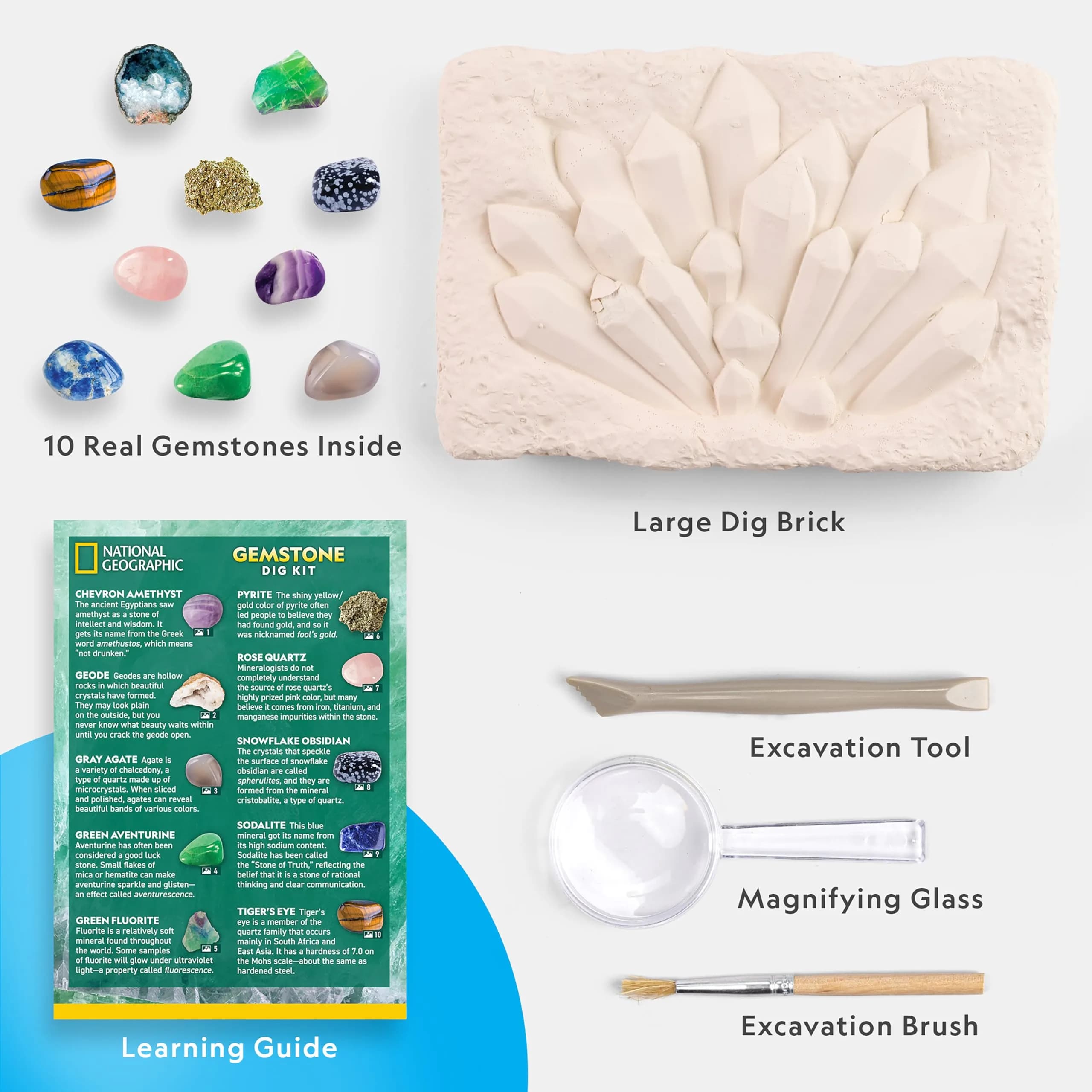 National Geographic Gemstone Dig Kit with 10 Real Gemstones & Tools | Ages 8+ - view 5