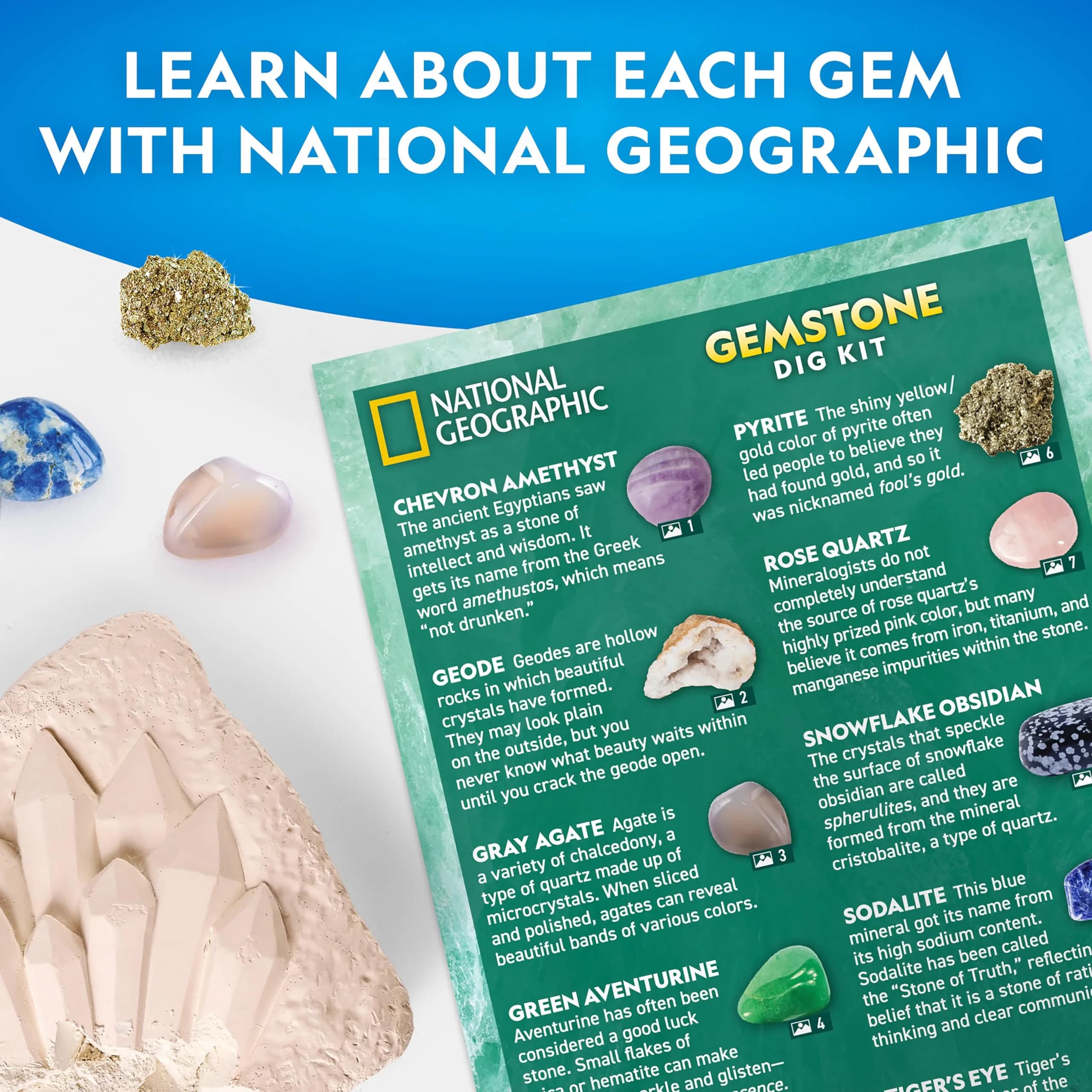 National Geographic Gemstone Dig Kit with 10 Real Gemstones & Tools | Ages 8+ - view 6