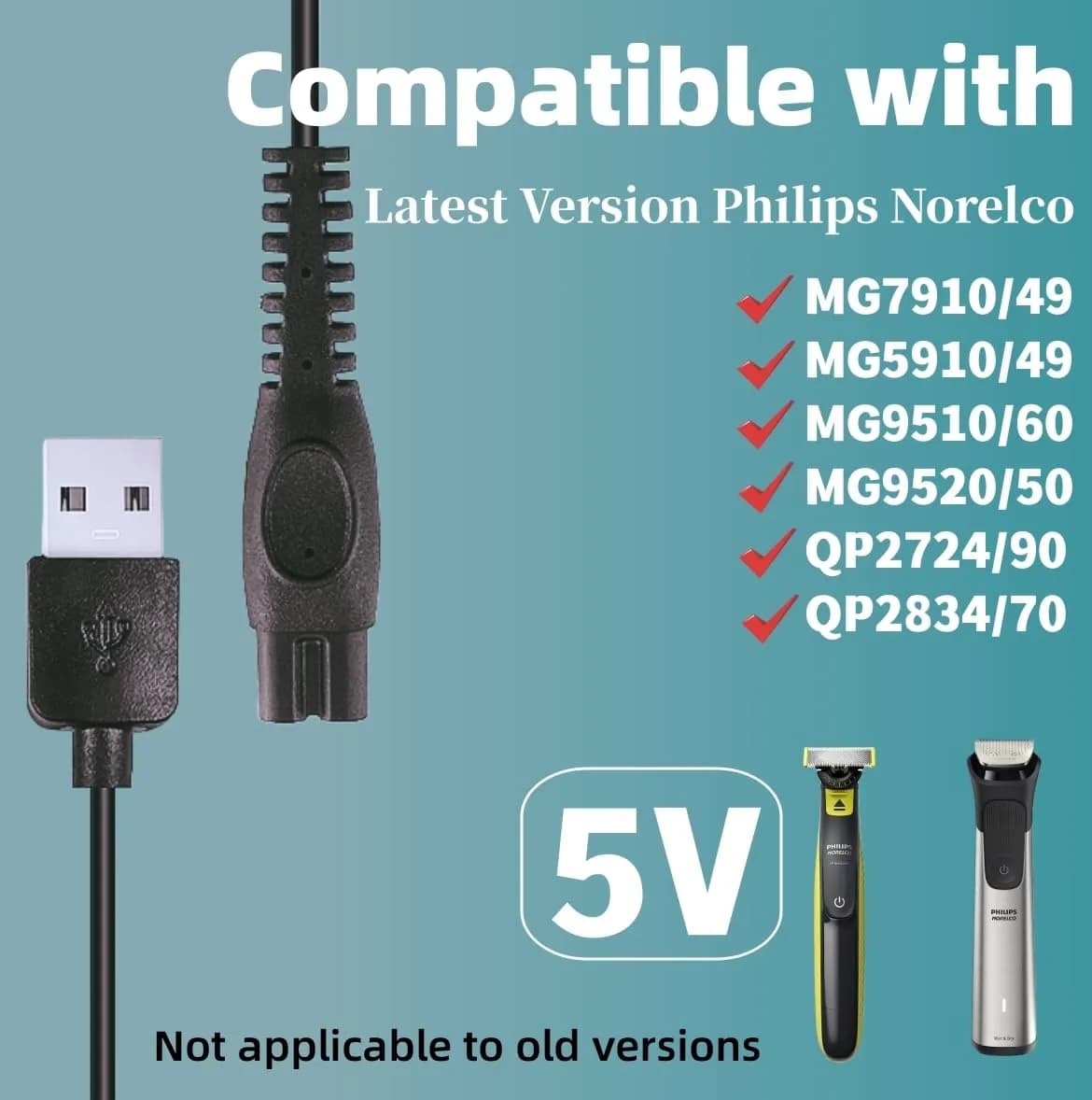 Qjin USB-A Charging Cable 100cm (3.3ft) 2-Pack | Safe & Fast Charging for Philips Norelco Shavers - view 2