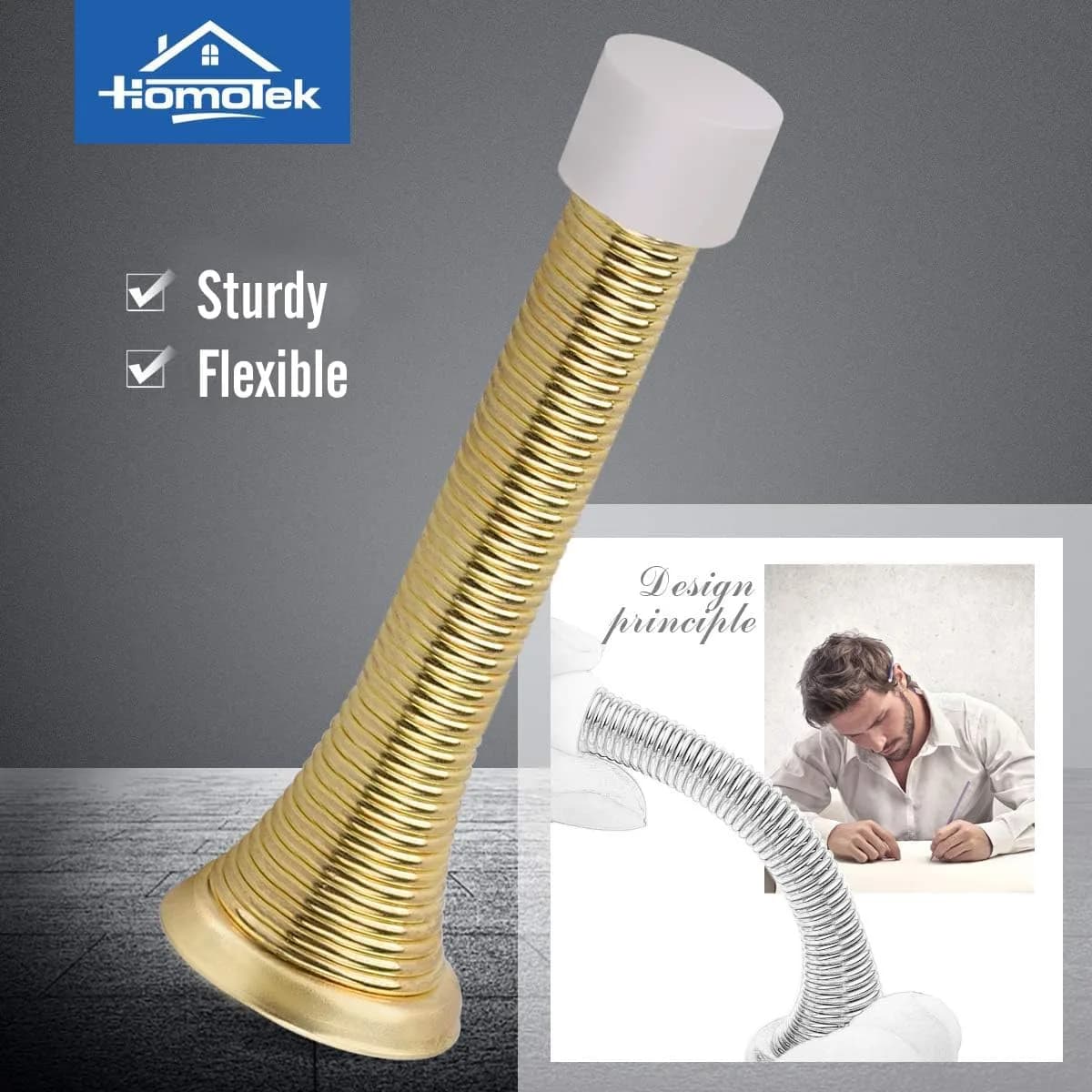 HOMOTEK Spring Door Stopper with Rubber Bumper, 20 Pack Bright Brass | Protects Walls & Doors - view 2