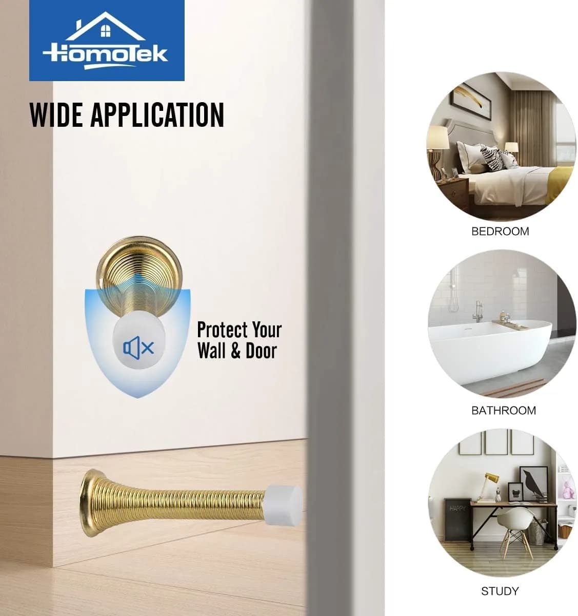 HOMOTEK Spring Door Stopper with Rubber Bumper, 20 Pack Bright Brass | Protects Walls & Doors - view 6