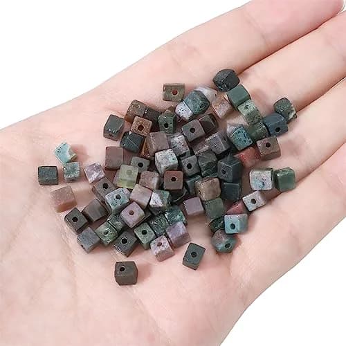 Beadia Natural Indian Agate Square Stone Beads 4x4mm | Unique Chakra Healing Gemstones for Jewelry thumbnail 3
