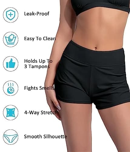 Beautikini Period Swimwear Bottoms High Waisted Full Coverage Black S | Leakproof, Tummy Control, Sun Protection thumbnail 4
