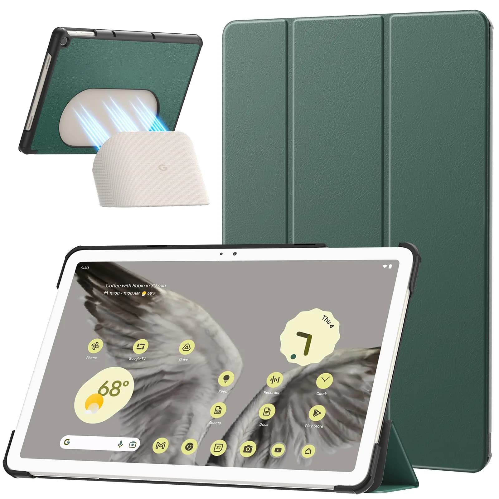 MoKo Dark Green Trifold Stand Case for Google Pixel Tablet 11 inch 2023 | Slim PU Leather TPU Back Full Protector — Dark Green