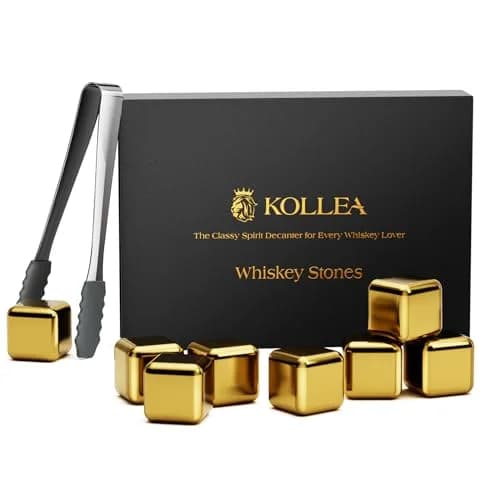 Kollea Whiskey Stones 8-Pack Stainless Steel Chilling Rocks Set, Gold | No Dilution, Premium Reusable Whiskey Ice Cubes thumbnail 1