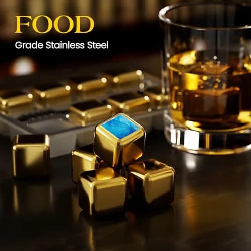 Kollea Whiskey Stones 8-Pack Stainless Steel Chilling Rocks Set, Gold | No Dilution, Premium Reusable Whiskey Ice Cubes thumbnail 5