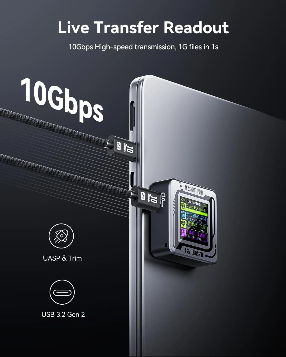 DockCase Pocket M.2 2230 NVMe SSD Enclosure Black | USB 3.2 Gen 2 10Gbps with 3s PLP - view 6