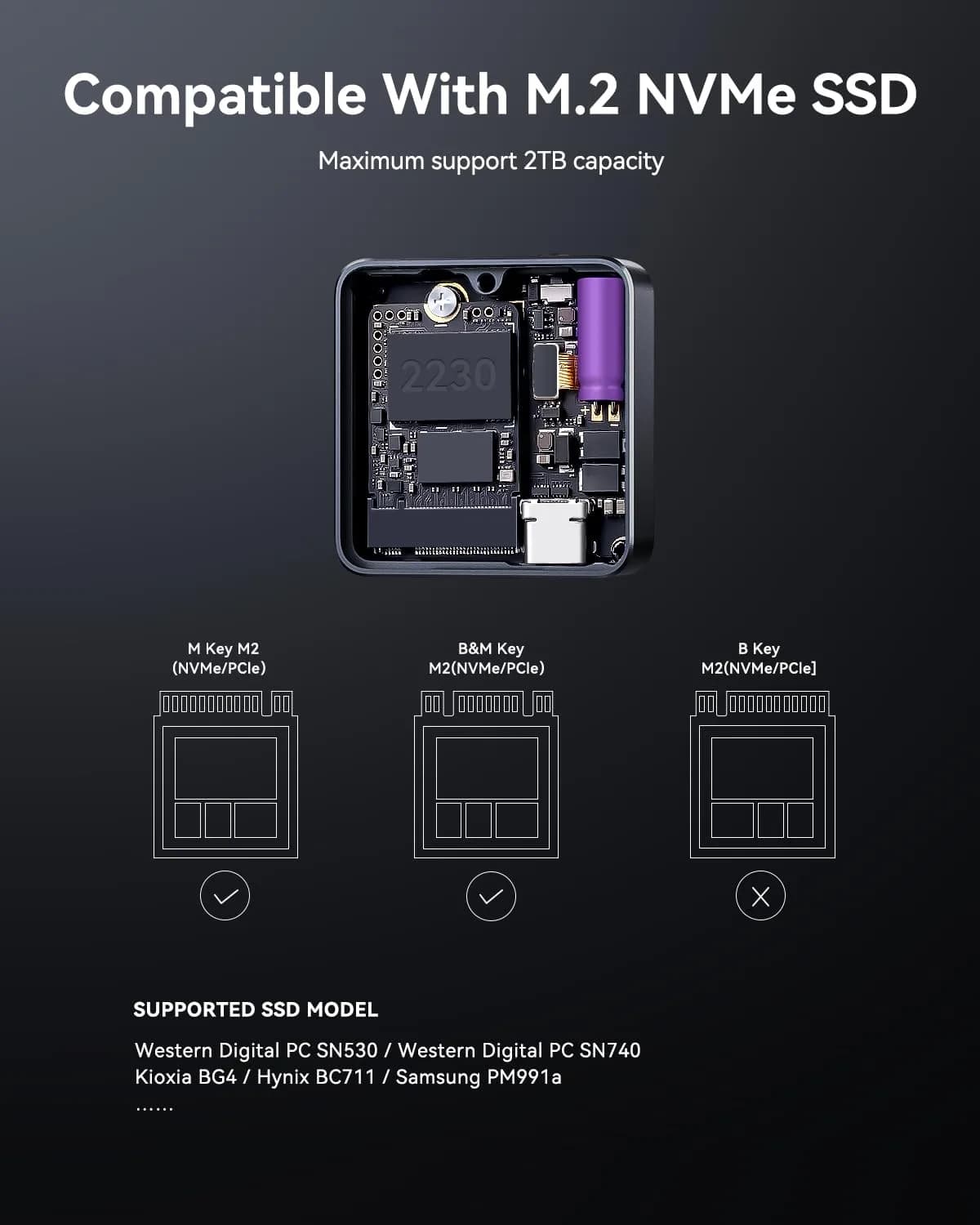 DockCase Pocket M.2 2230 NVMe SSD Enclosure Black | USB 3.2 Gen 2 10Gbps with 3s PLP - view 7