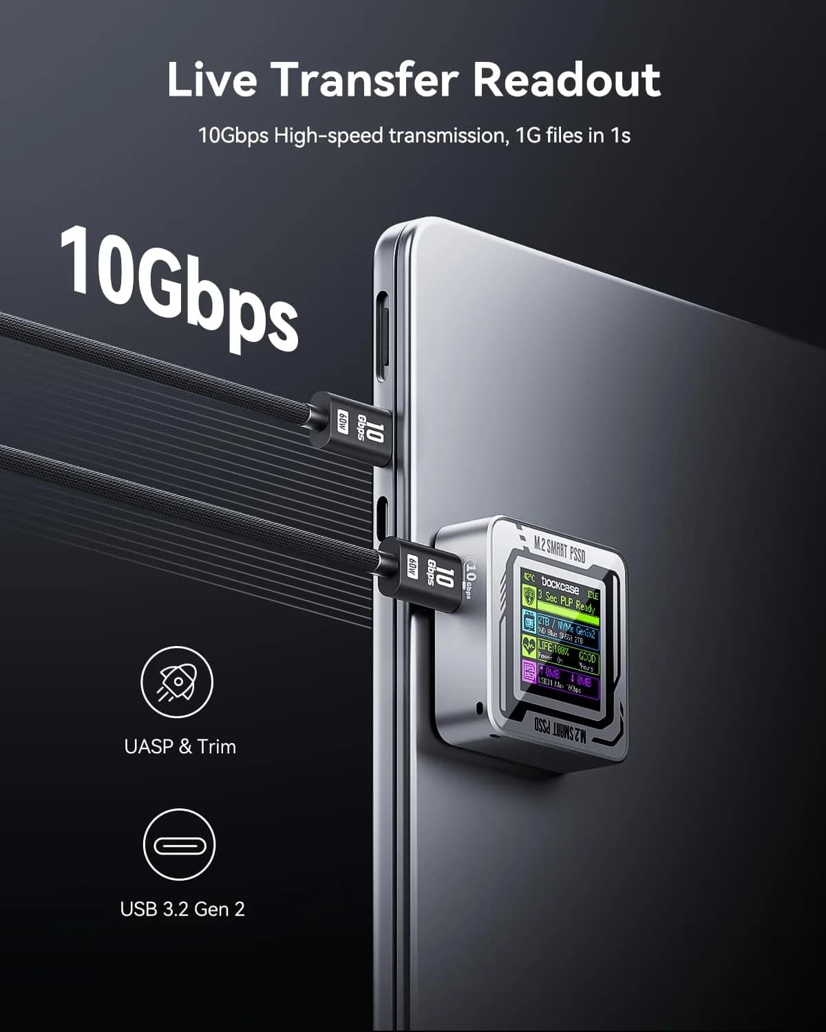 DockCase Pocket M.2 2230 NVMe SSD Enclosure Silver | USB 3.2 Gen 2 10Gbps Type-C for PCIe M-Key B+M Key UASP - view 5