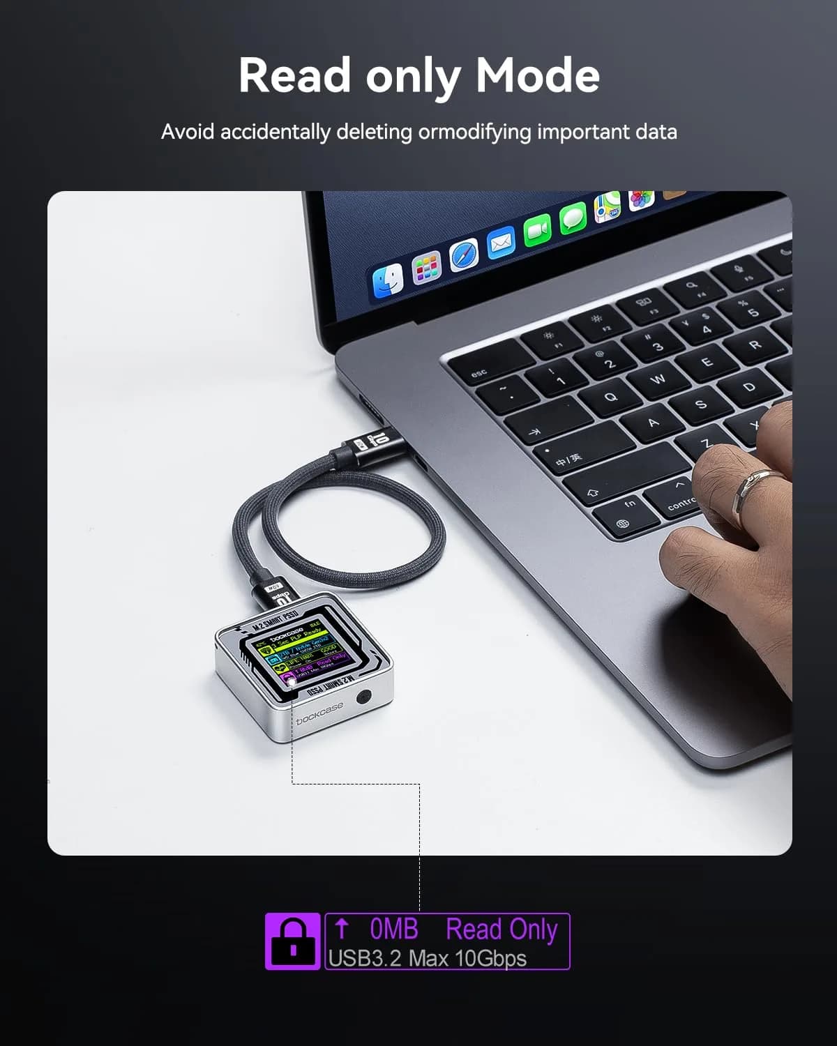 DockCase Pocket M.2 2230 NVMe SSD Enclosure Silver | USB 3.2 Gen 2 10Gbps Type-C for PCIe M-Key B+M Key UASP - view 6