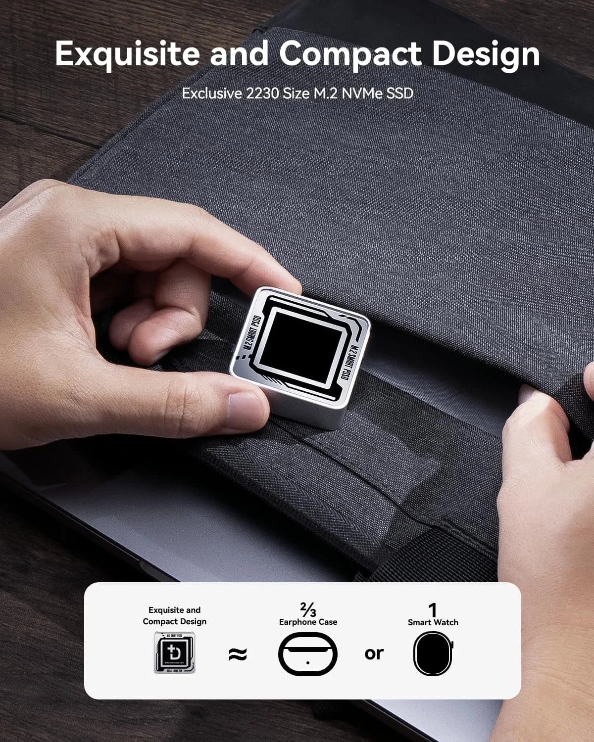 DockCase Pocket M.2 2230 NVMe SSD Enclosure DSWC1M - Silver | Power Loss Protection - view 3