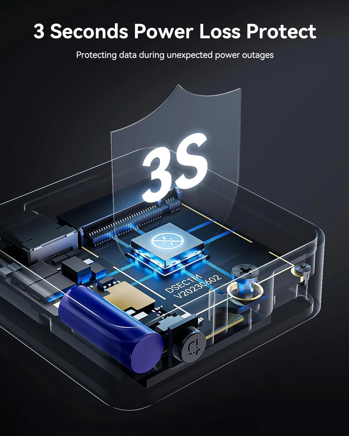 DockCase Pocket M.2 2230 NVMe SSD Enclosure DSWC1M - Silver | Power Loss Protection - view 4