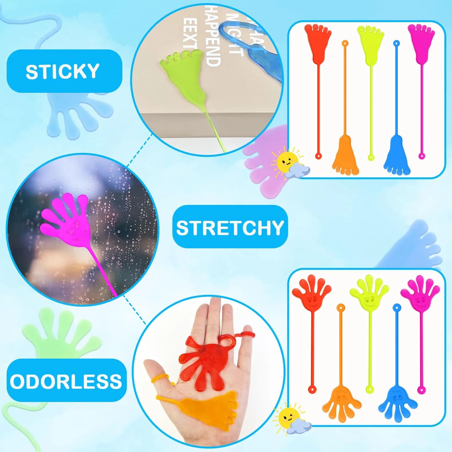 Leetous Sticky Hands Bulk Party Favors Toy Gifts for Kids (100 PCS) - 20 Pack | Individually Wrapped Non-Candy Treats - view 5