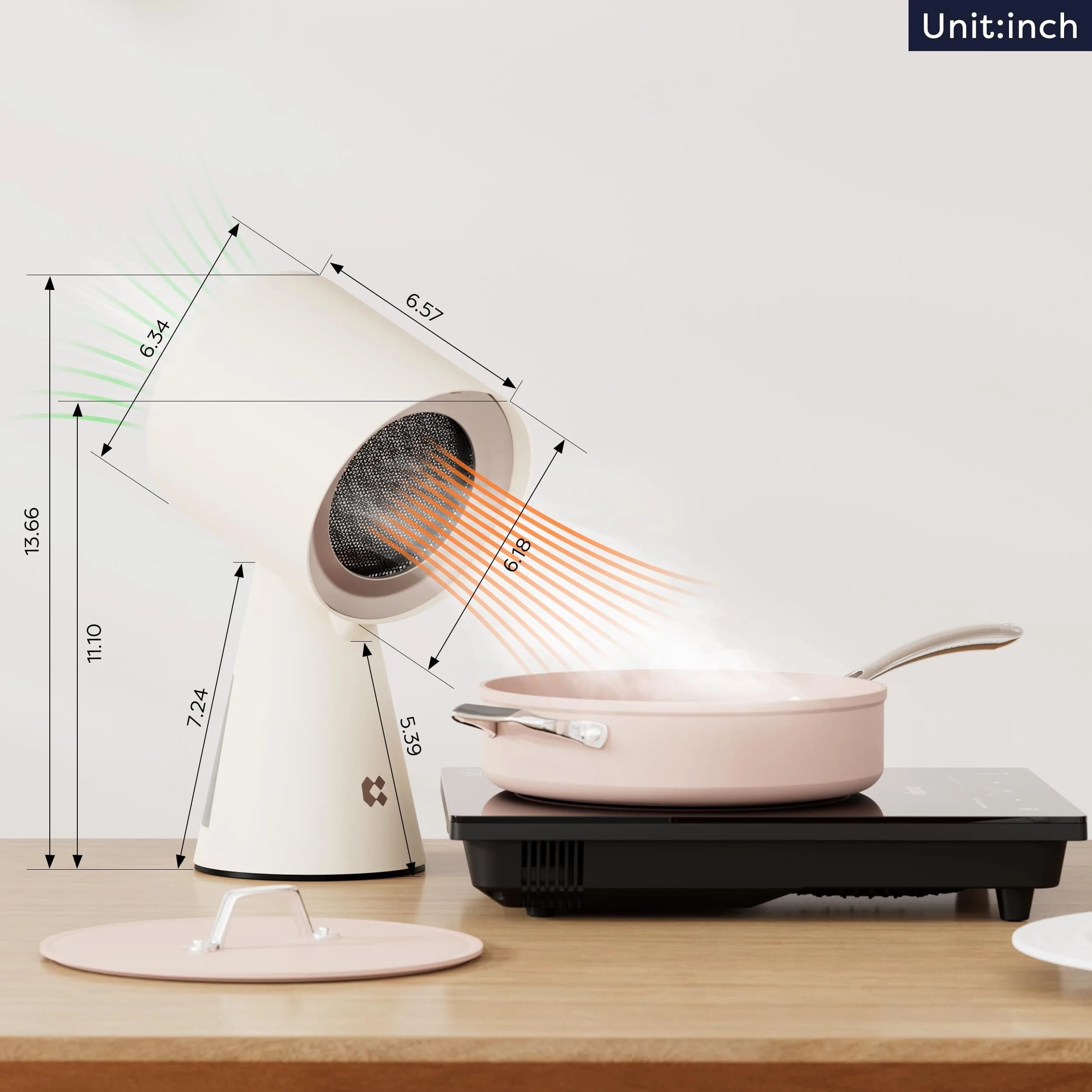 CIARRA Portable Range Hood Ivory 15.7cm (6.18in) | 2-Speed Desktop Kitchen Exhaust Fan with Triple-Layer Filtration - view 8