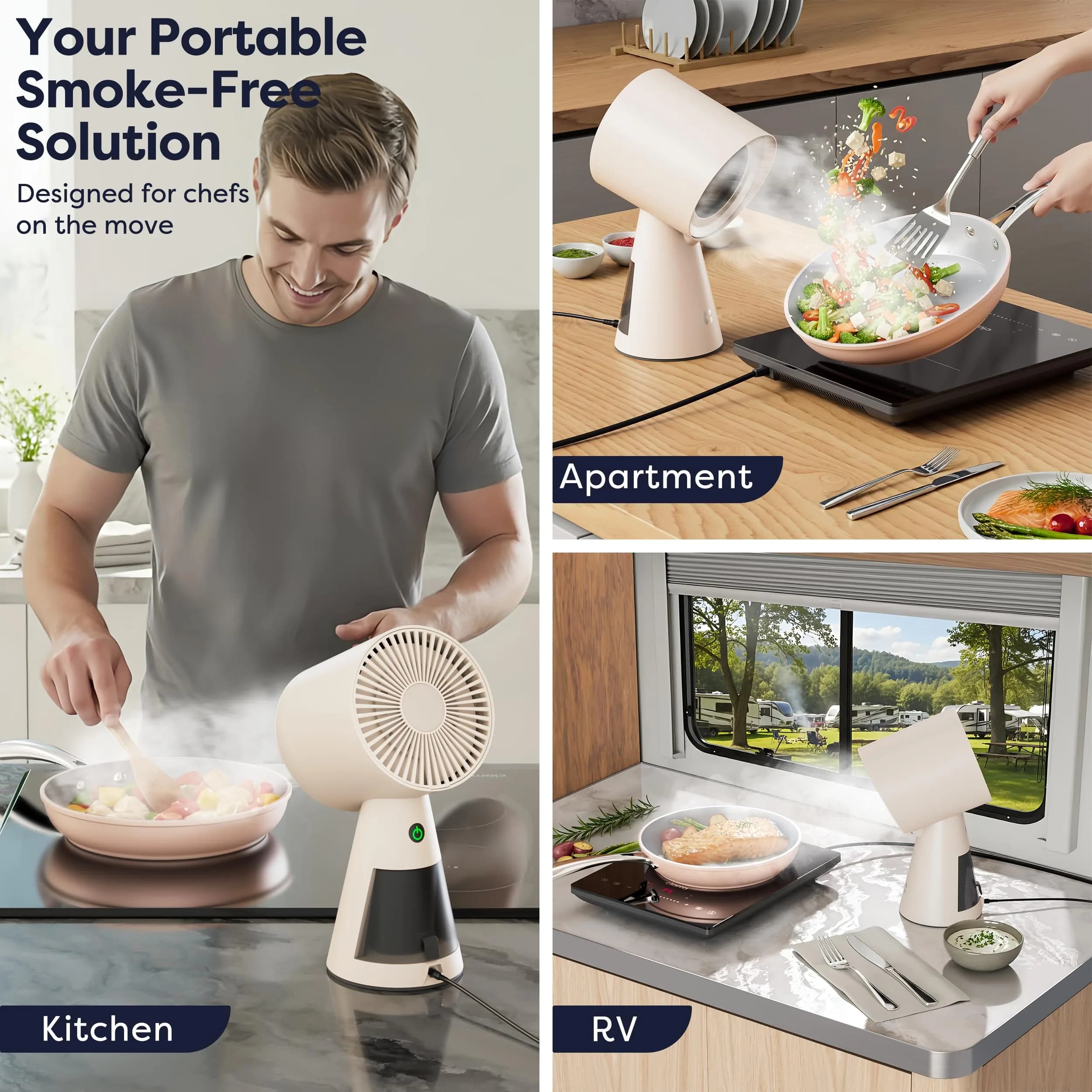 CIARRA Ivory Portable Range Hood | Compact Kitchen Exhaust Vent with 3-Layer Filtration & 2-Speed Fan for Small Spaces - view 2