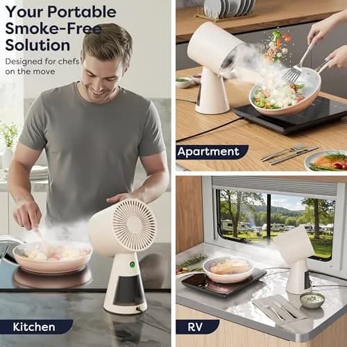 CIARRA Portable Range Hood Ivory 15.7cm (6.18in) | 2-Speed Desktop Kitchen Exhaust Fan with Triple-Layer Filtration thumbnail 2