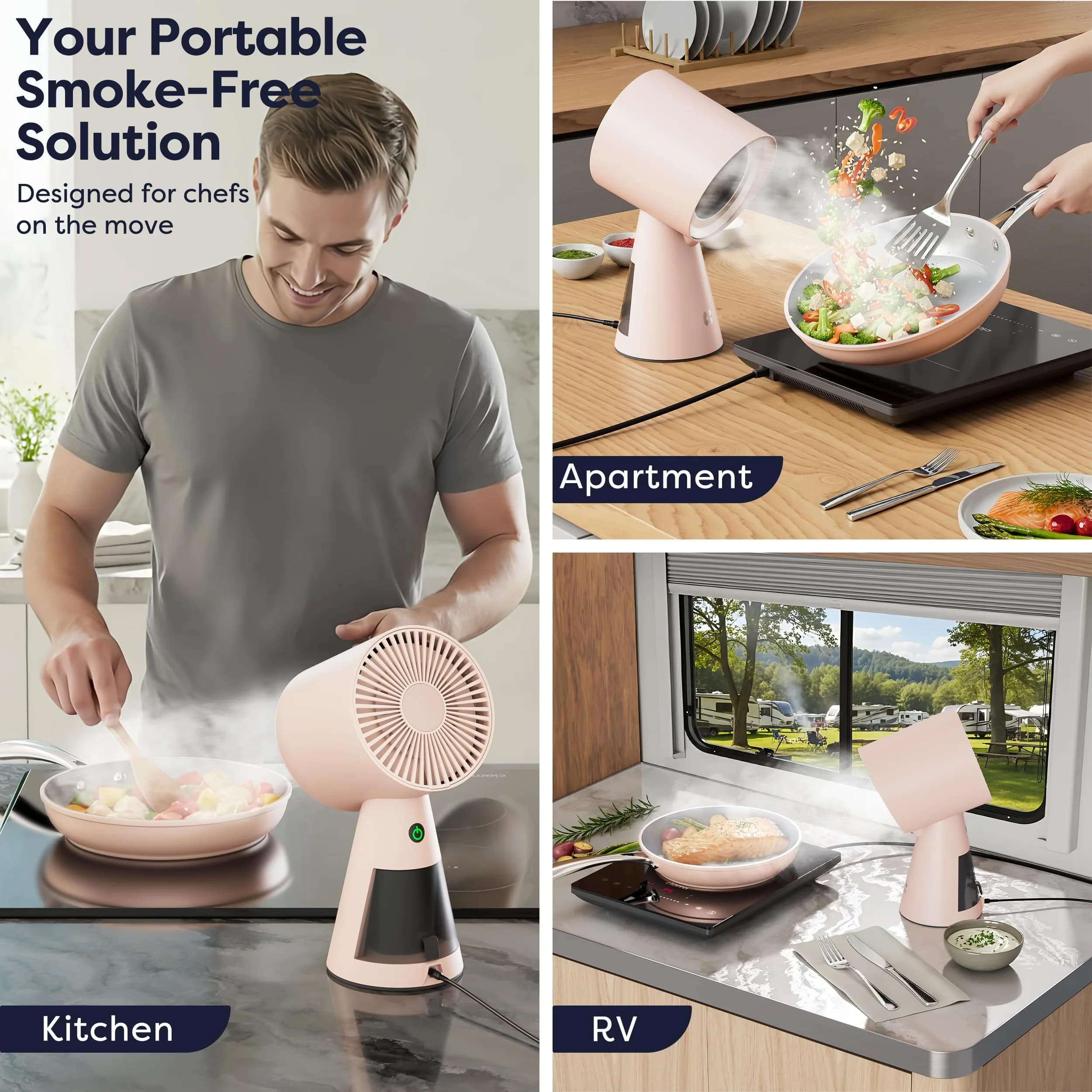 CIARRA Portable Range Hood with 2-Speed Exhaust Fan & Detachable Filter, Pink | Triple-Layer Filtration for Superior Smoke & Odor Removal - view 2