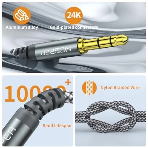 MCSPER 2-Pack 3.5mm to 2.5mm Aux Audio Cable (5FT) | Nylon Braided, Gold-Plated Connectors thumbnail 5