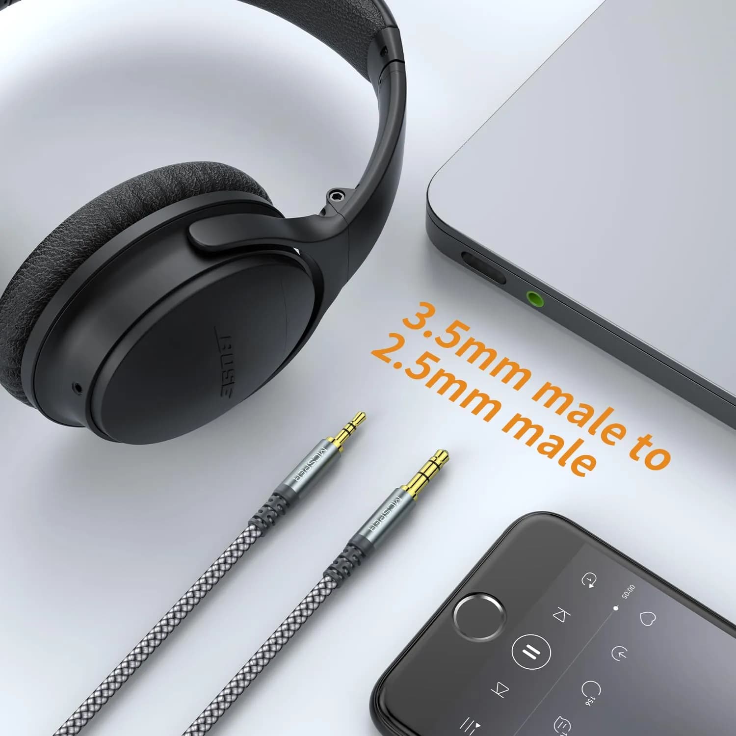 MCSPER 3.5mm to 2.5mm Aux Audio Cable 1.5m (5FT) | High Fidelity Audio Transmission - view 2