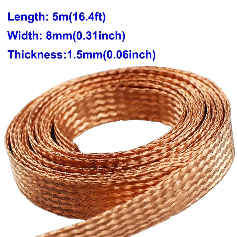 Euogeudel Flat Copper Braid Cable 5m (16.4ft) | Grounding Strap Wire for Electrical Circuits - view 2