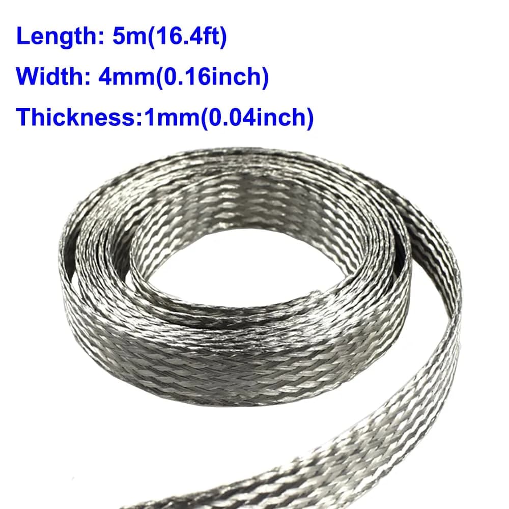 Euogeudel Tinned Flat Copper Braid Cable 5m (16.4ft) | 4mm Width Grounding Strap Wire - view 2