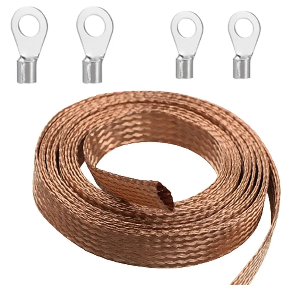 Euogeudel Flat Copper Braid Cable 6mm x 1.5mm (5m / 16.4ft) | Flexible Grounding Strap Wire - main product image