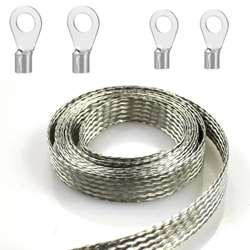 Euogeudel Flat Copper Braid Cable 6mm x 1.5mm (5m / 16.4ft) | Flexible Grounding Strap Wire — Width: 11mm (0.43") / Tinned Copper