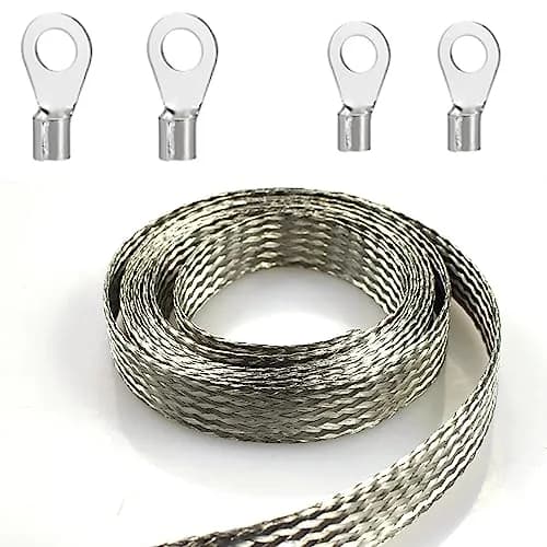 Euogeudel Tinned Flat Copper Braid Cable 5m (16.4ft) | Flexible Grounding Strap Wire 11mm Width thumbnail 1