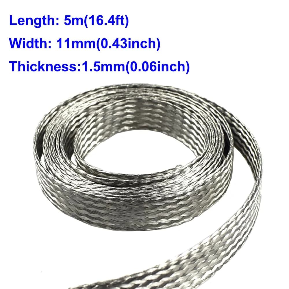 Euogeudel Tinned Flat Copper Braid Cable 5m (16.4ft) | Flexible Grounding Strap Wire 11mm Width - view 2
