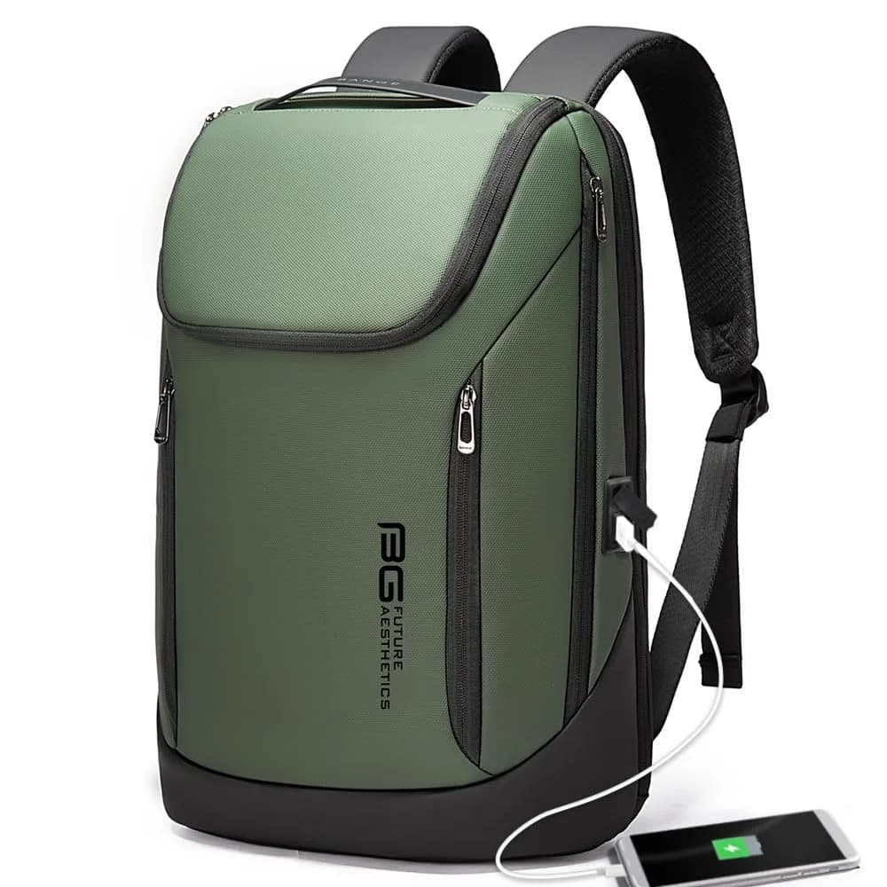BANGE Business Smart Backpack Waterproof fit 15.6 Inch Laptop Backpack with USB Charging Port, Travel Durable Backpack (35cm x 49cm x 14cm) — Green / Medium