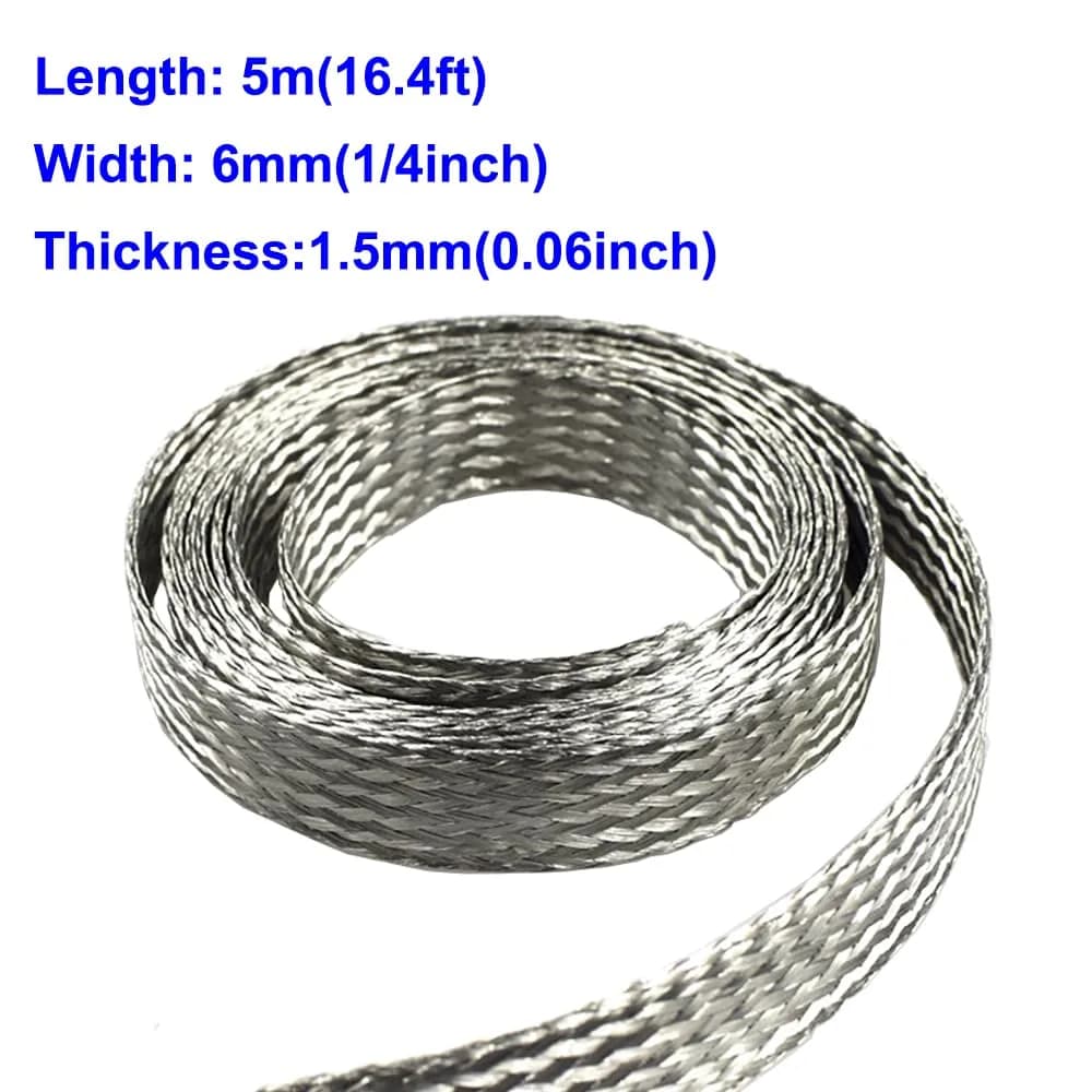 Euogeudel Tinned Flat Copper Braid Cable, 6mm Width, Flexible Grounding Strap Wire - view 2