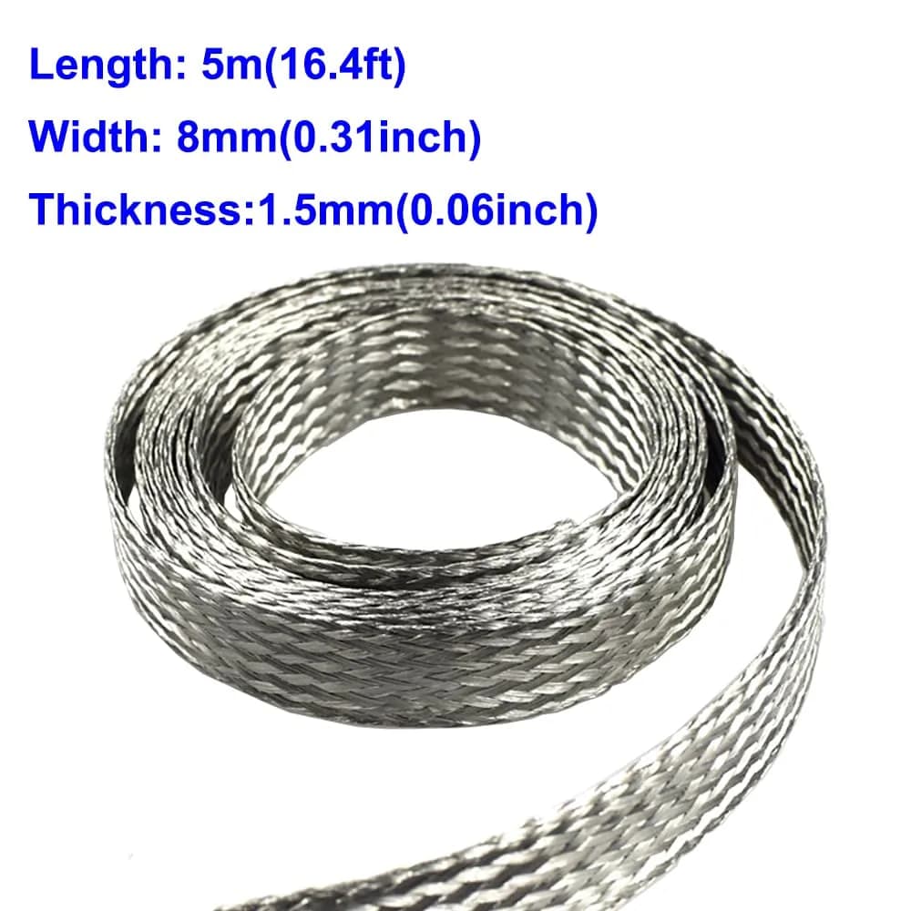 Euogeudel Tinned Copper Flat Braid Cable - 8mm Wide Flexible Grounding Strap Wire (5m / 16.4ft) - view 2