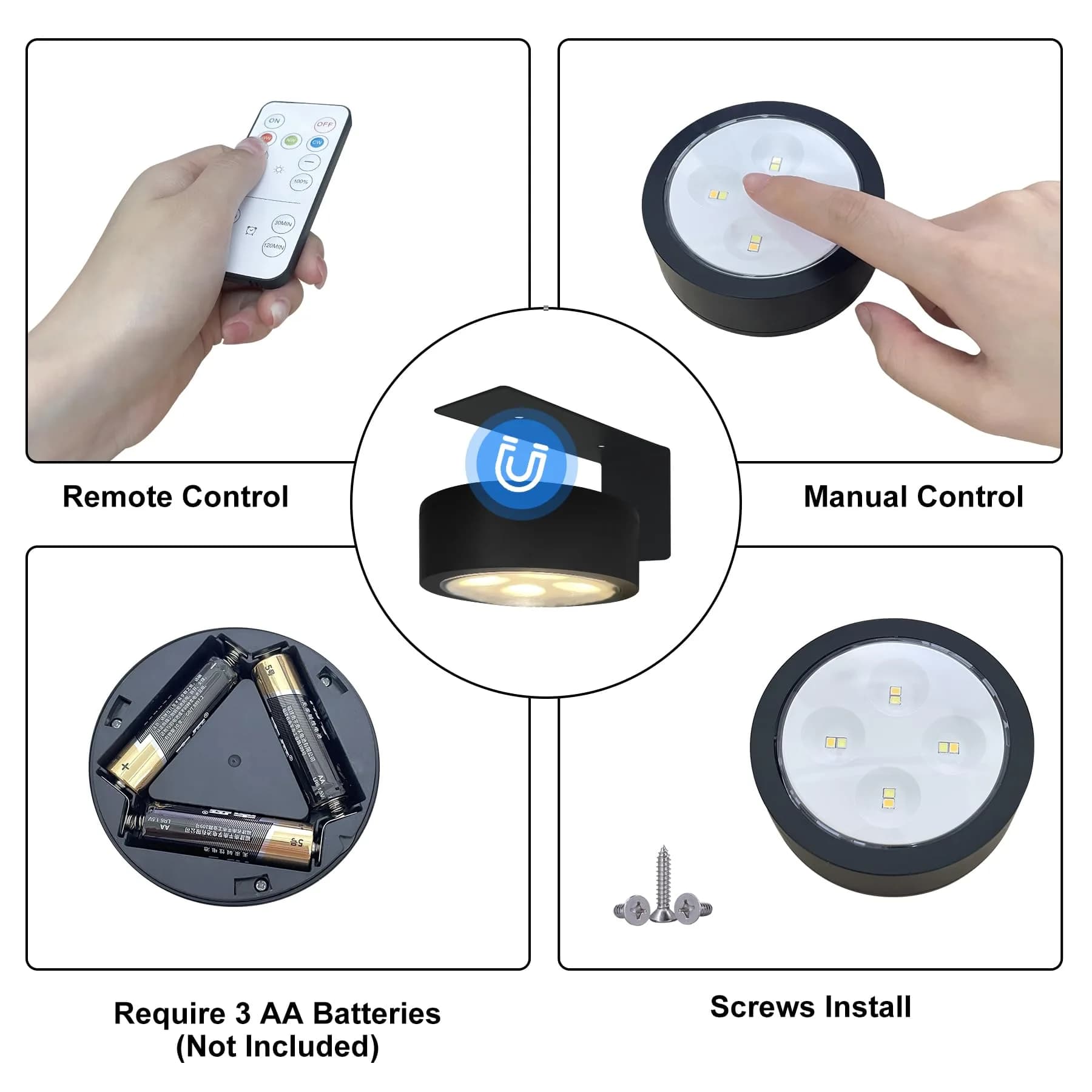 Xuolder Battery Operated Picture Lights 3-Pack | Magnetic LED Puck Lights with Remote & Timer - view 6