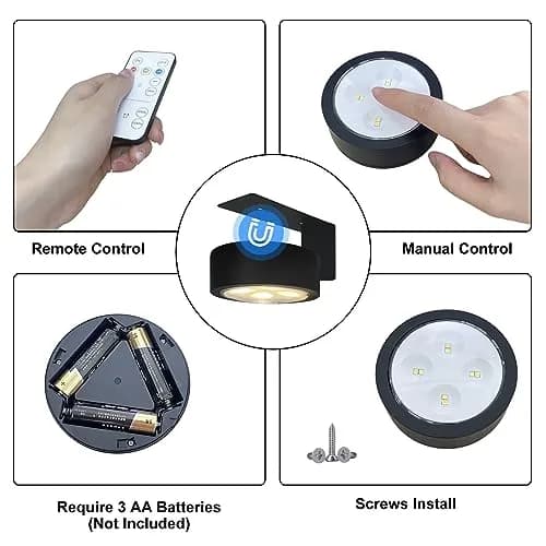 Xuolder Battery Operated Picture Lights 3-Pack | Magnetic LED Puck Lights with Remote & Timer thumbnail 6
