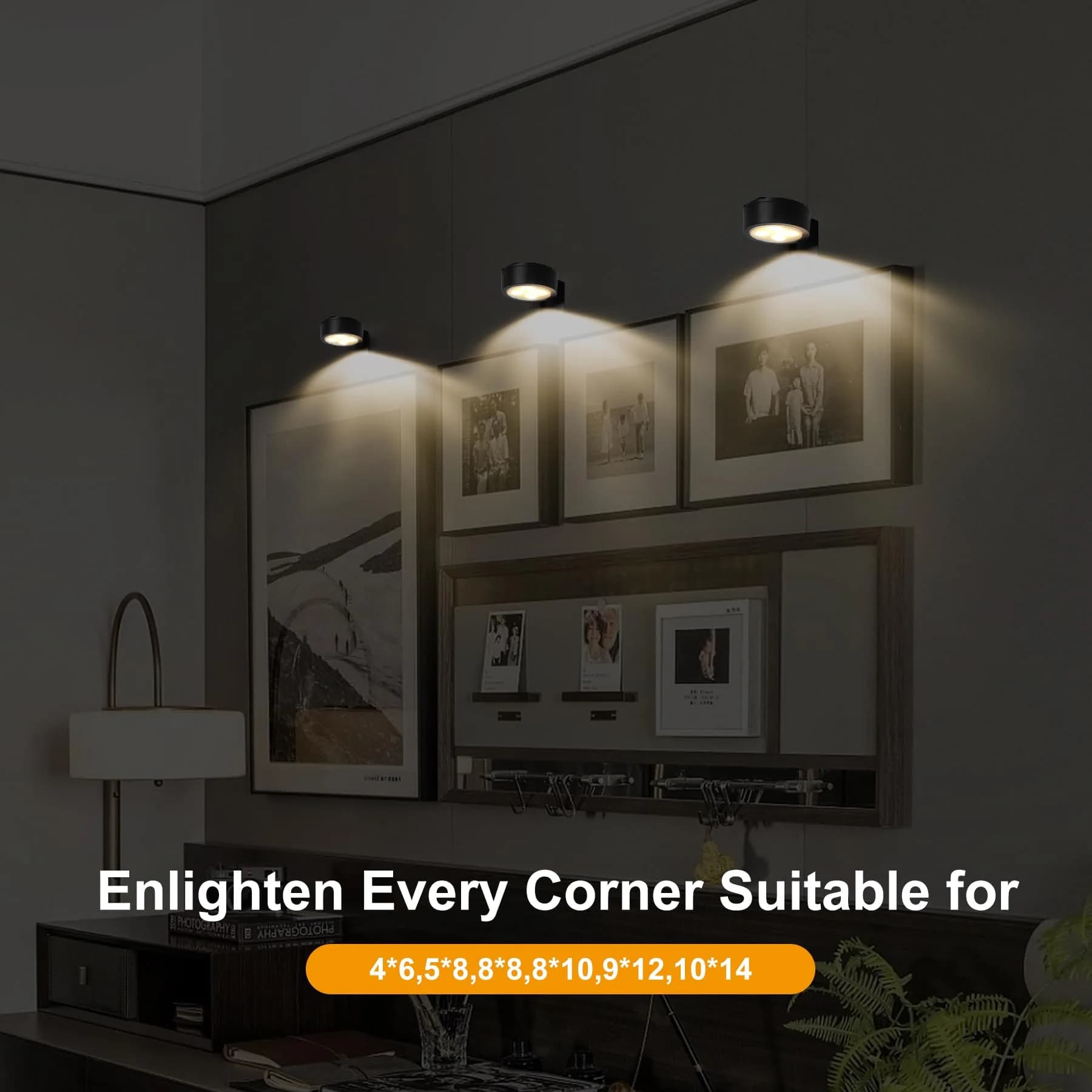 Xuolder Battery Operated Picture Lights 3-Pack | Magnetic LED Puck Lights with Remote & Timer - view 2