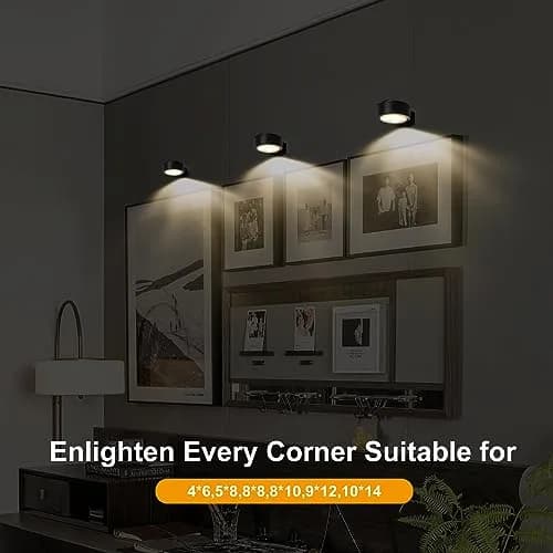 Xuolder Battery Operated Picture Lights 3-Pack | Magnetic LED Puck Lights with Remote & Timer thumbnail 2