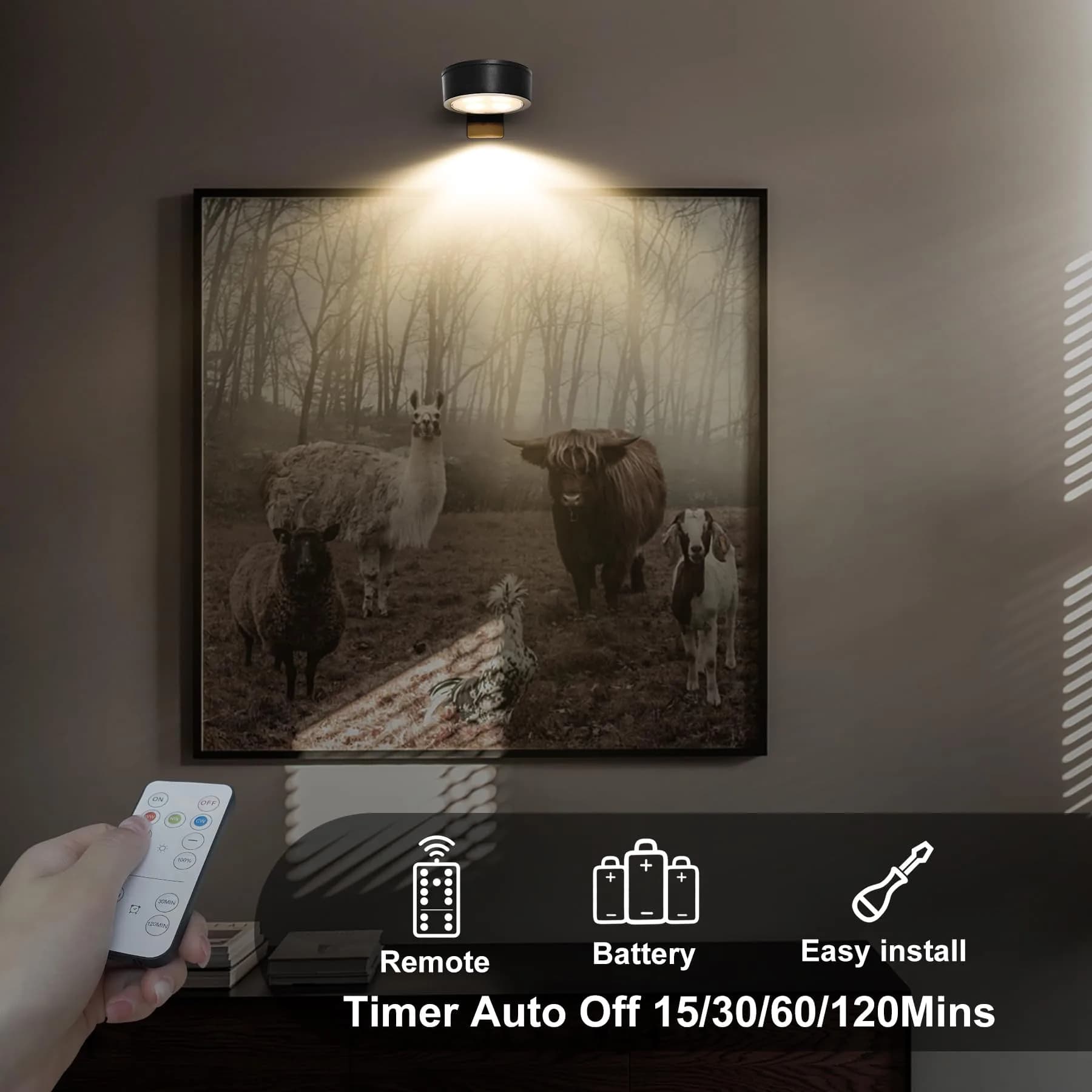 Xuolder Battery Operated Picture Lights 3-Pack | Magnetic LED Puck Lights with Remote & Timer - view 4