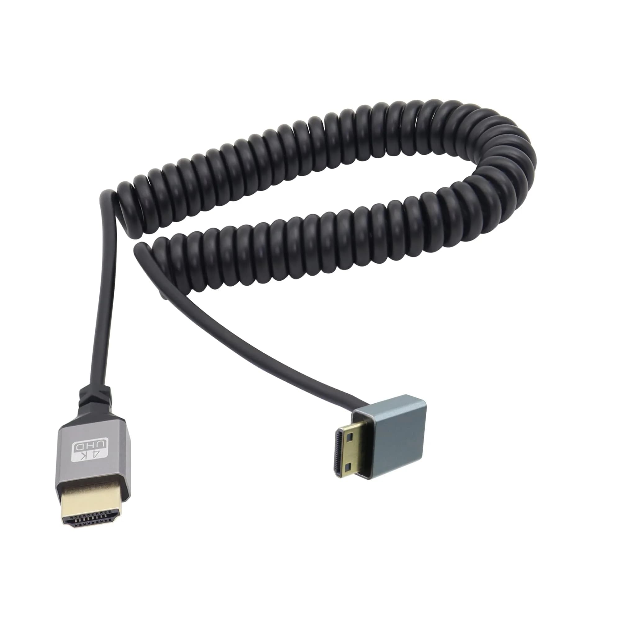 RIIEYOCA 90 Degree Down Angle UHD 4K Mini HDTV Male to HDTV Male 18Gbps Coiled Cable Supports 4K@60Hz,1080p,ARC,3D - main product image
