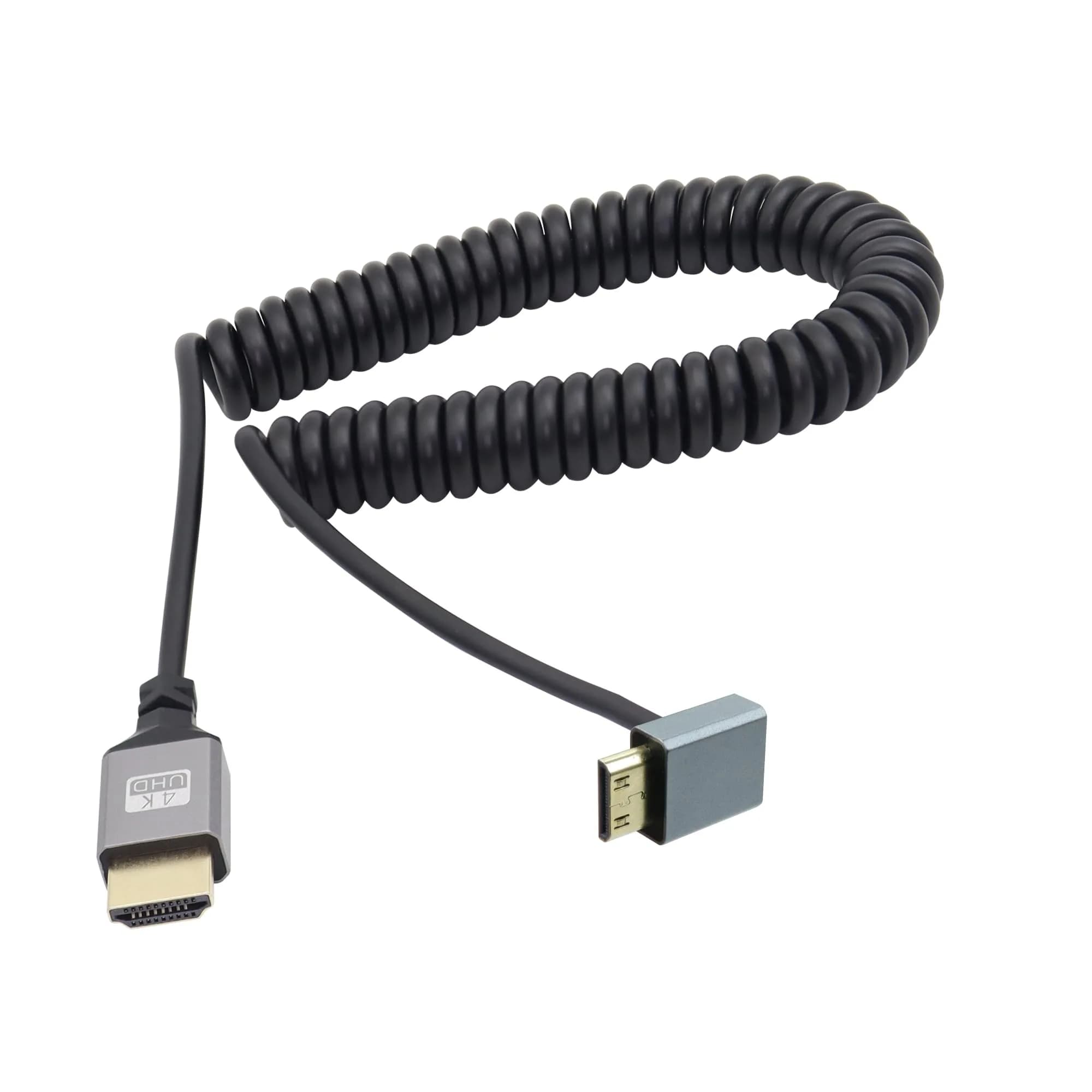 RIIEYOCA 90 Degree UHD 4K Mini HDTV Male to HDTV Male Coiled Cable Supports 4K@60Hz,1080p,ARC,3D,Stretchable to 1.5M/5FT — UP